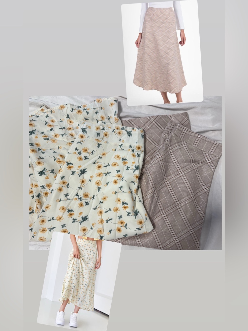 2 pcs Floral & light brown Midi Skirt - Women's Lightweight A-Line
